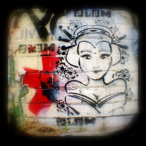 Urban Photography 5x5 Graffiti Street Art Print - Ttv Photograph - Girl On Wall Photo
